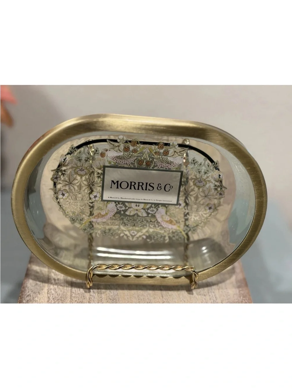 New Morris & Co Heavy Glass Green Strawberry Thief Soap Dispenser & Soap Dish